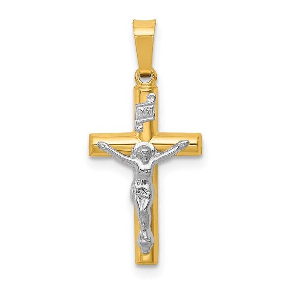 Kazi Luxury 14k Two-tone INRI Hollow Crucifix Pendant